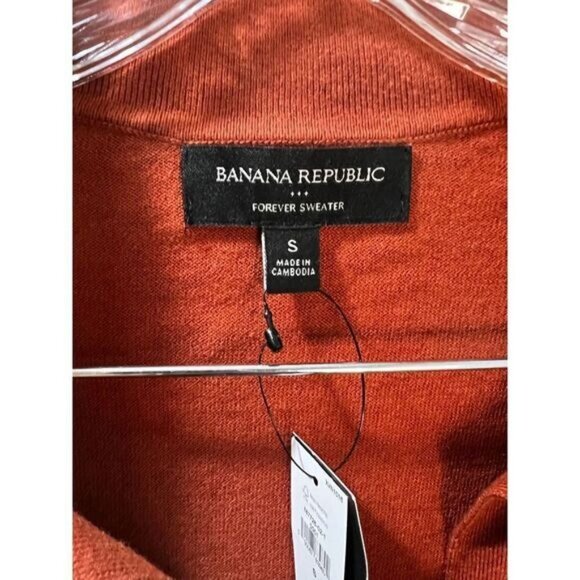 Banana Republic Burnt Orange Short Sleeve Collared V-Neck Forever Sweater - Picture 6 of 6